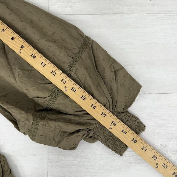 Anthropologie Babydoll Dress Large Balloon Sleeves Swiss Dot Green Boho Cottage - Picture 14 of 16